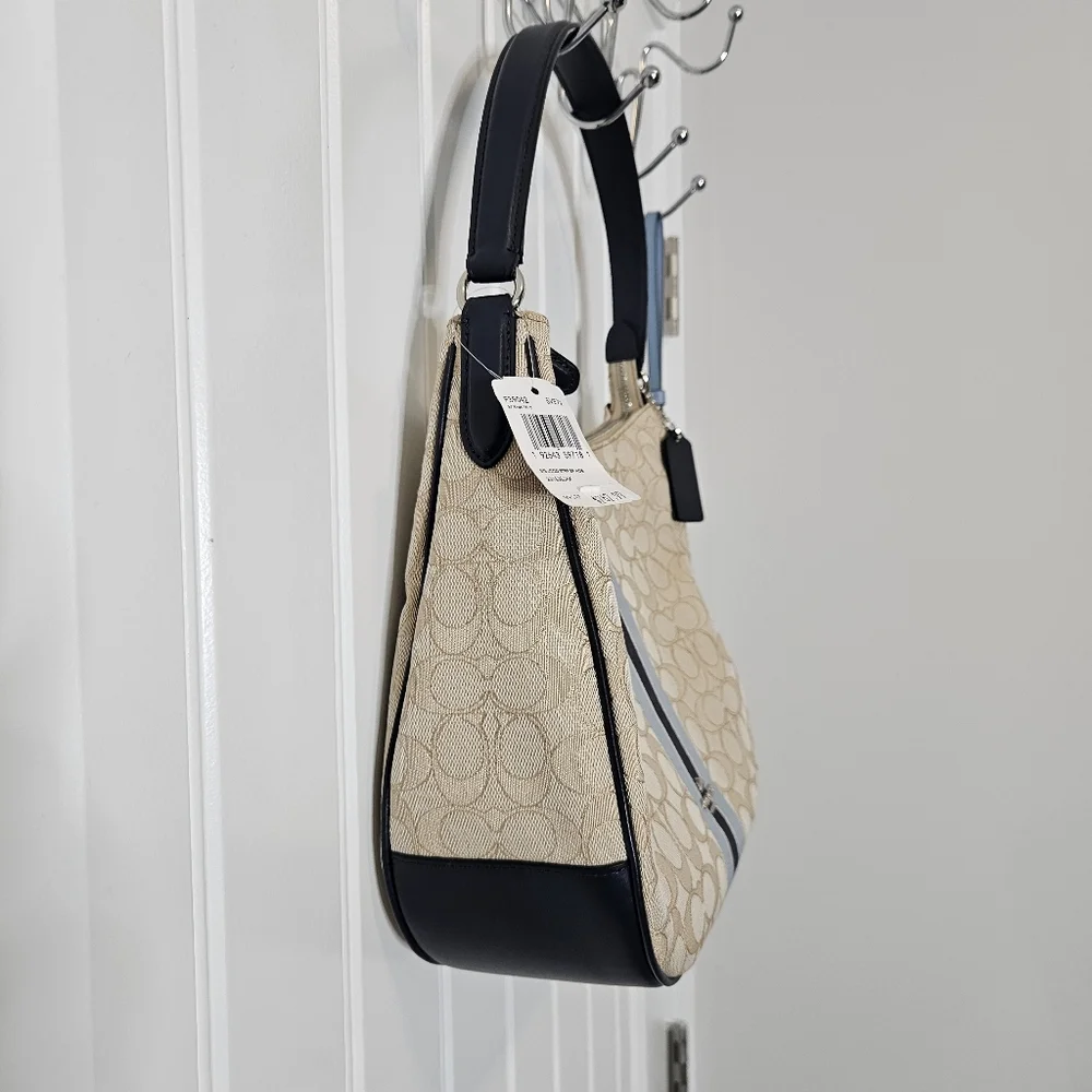 COACH SIGNATURE JACQUARD STRIPE ZIP HOBO F39042 SILVER/KHAKI MULTI Wrislet Inc